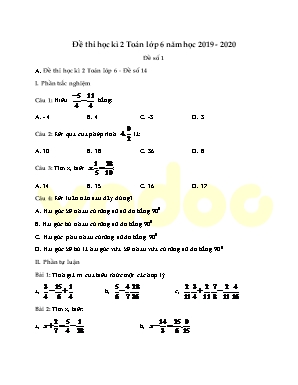 Bộ đề thi học kì 2 môn Toán Lớp 6 - Năm học 2019-2020